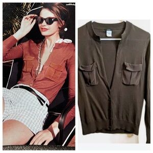 J. Crew Olive Camp Pocket Cotton and Silk Cardigan Vintage Fatigue